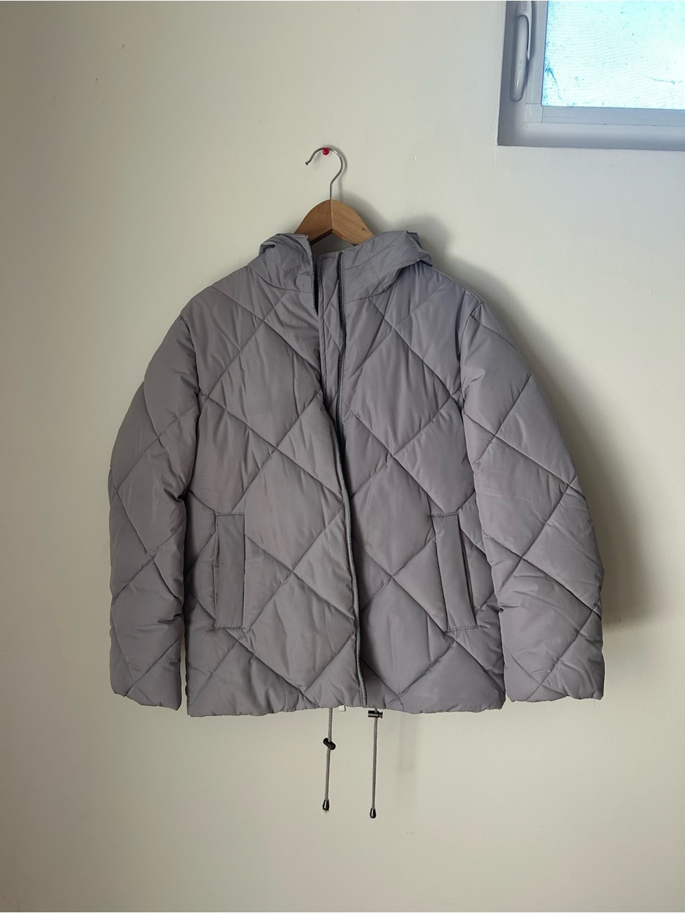 ASOS Light Gray Diamond Quilted Hooded Puffer Jacket